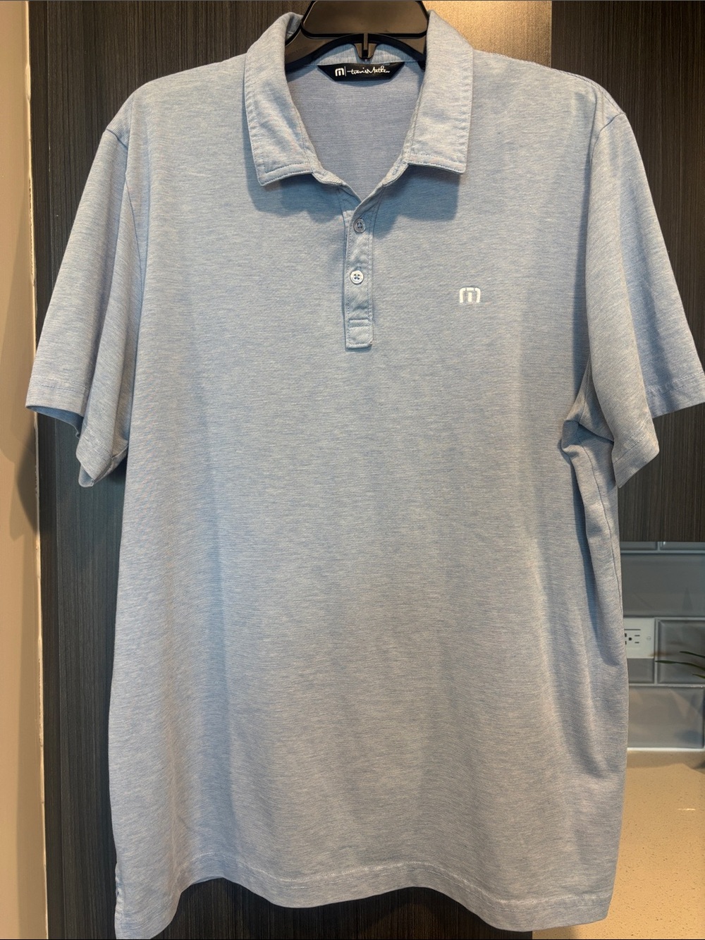 Men's Travis Mathew Light Blue Polo Golf Shirt, Short Sleeve